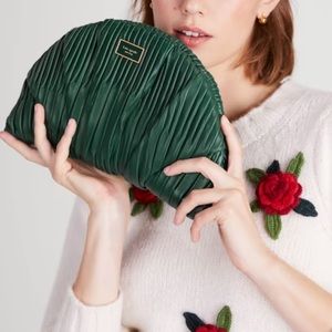 NWT Kate Spade Patisserie Pleated 3d Croissant Clutch Medieval Forest Green